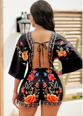 Tie Back V Neck Floral Print Romper