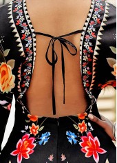 Tie Back V Neck Floral Print Romper