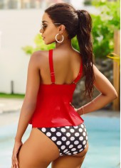 Cross Front Polka Dot Wide Strap Tankini Set