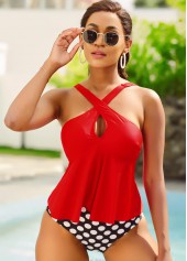 Cross Front Polka Dot Wide Strap Tankini Set