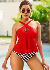 Cross Front Polka Dot Wide Strap Tankini Set