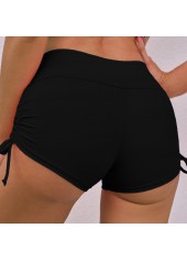 Solid Mid Waist Drawstring Detail Swimwear Shorts