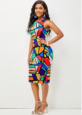 Sleeveless Geometric Print Round Neck Dress
