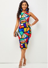 Sleeveless Geometric Print Round Neck Dress