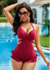 Tie Back Flounce Halter One Piece Swimwear