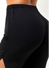 Black Side Slit Drawstring Waist Pants