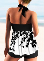 Halter Leaf Print Tie Back Tankini Set 