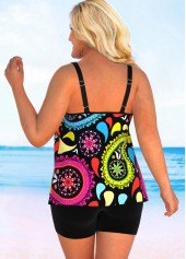 Double Straps Plus Size Paisley Print Tankini Set 
