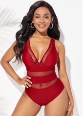 Cross Strap Mesh Stitching Solid One Piece Swimwear