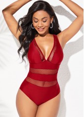 Cross Strap Mesh Stitching Solid One Piece Swimwear