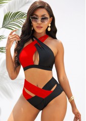 High Waist Contrast Cross Strap Bikini Set