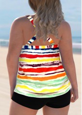 Plus Size Cross Strap Rainbow Stripe Tankini Set