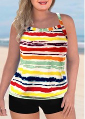 Plus Size Cross Strap Rainbow Stripe Tankini Set