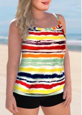 Plus Size Cross Strap Rainbow Stripe Tankini Set