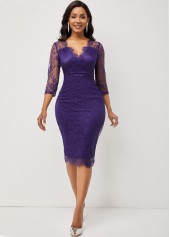 3/4 Sleeve Purple Multiway Lace Patchwork Dress
