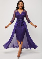 3/4 Sleeve Purple Multiway Lace Patchwork Dress