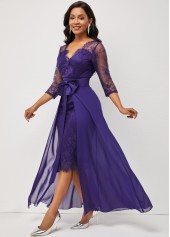 3/4 Sleeve Purple Multiway Lace Patchwork Dress
