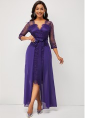 3/4 Sleeve Purple Multiway Lace Patchwork Dress