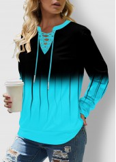 Ombre Print Lace Up Plus Size Long Sleeve Sweatshirt