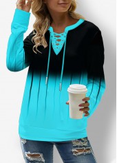 Ombre Print Lace Up Plus Size Long Sleeve Sweatshirt