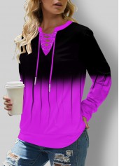 Long Sleeve Ombre Lace Up Sweatshirt
