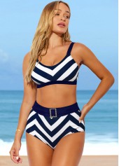 High Waisted Striped Color Block Bikini Set