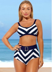 High Waisted Striped Color Block Bikini Set