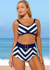 High Waisted Striped Color Block Bikini Set