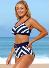 High Waisted Striped Color Block Bikini Set