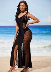 Mesh Stitching Black Zipper Closure Cover Up Dress