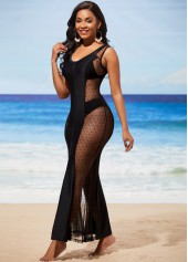 Mesh Stitching Black Zipper Closure Cover Up Dress