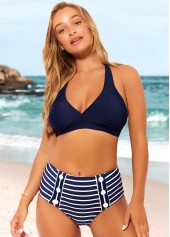 Striped Halter Nautical Navy Blue Bikini Set