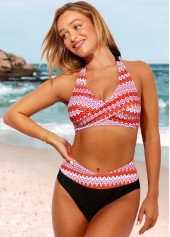 Tribal Print Halter Orange High Waisted Bikini Set