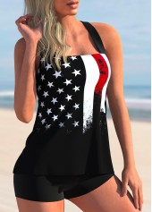 Black Plus Size American Flag Print Tankini Top-No Bottom