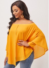 Off Shoulder Asymmetric Hem Ginger Layered Blouse