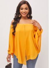 Off Shoulder Asymmetric Hem Ginger Layered Blouse