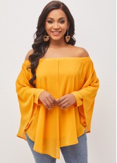 Off Shoulder Asymmetric Hem Ginger Layered Blouse