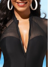 Mesh Stitching Cutout Black One Piece Swimwear
