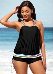 Black Tribal Print Tie Side Tankini Set