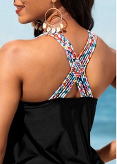Black Tribal Print Tie Side Tankini Set