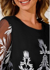 Black 3/4 Sleeve Embroidered Round Neck T Shirt