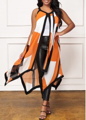 Sleeveless Asymmetric Hem Contrast Stitch T Shirt