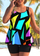 Rainbow Color Geometric Print Wide Strap Tankini Top-No Bottom
