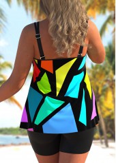 Rainbow Color Geometric Print Wide Strap Tankini Top-No Bottom