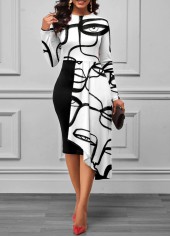 Character Print Long Sleeve Overlay Dress