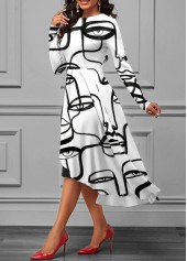 Character Print Long Sleeve Overlay Dress