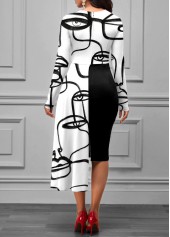 Character Print Long Sleeve Overlay Dress