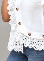 White Decorative Button Turndown Collar Blouse
