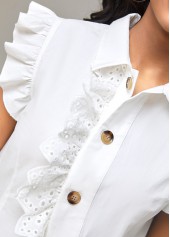White Decorative Button Turndown Collar Blouse