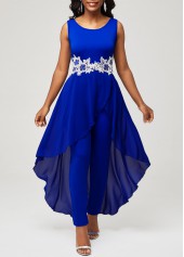 V Back Royal Blue Faux Two Piece Jumpsuit